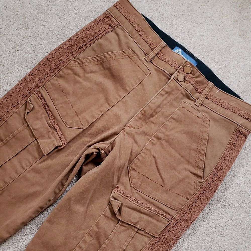 Democracy Ab Solution Utility Cargo Pants Side And Waist Lace detailing Brown 8 - Picture 3 of 10